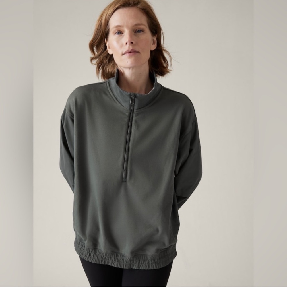 Athleta Triumph Hybrid half zip sweatshirt Bali Green Sz XS - Picture 3 of 17